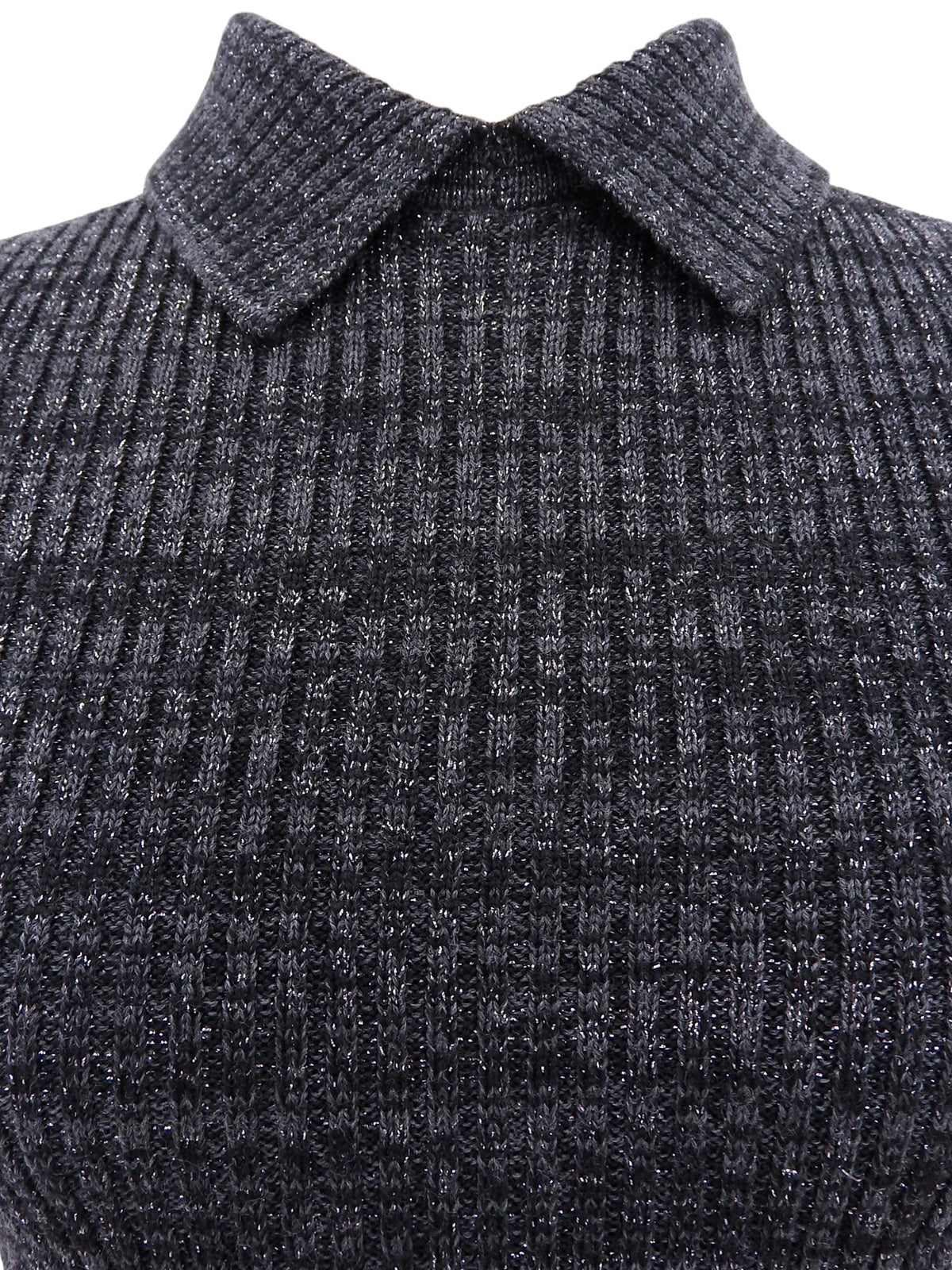 ウールラメハーフスリーブニットトップス グレー