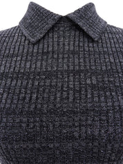 ウールラメ半袖ニットトップス グレー