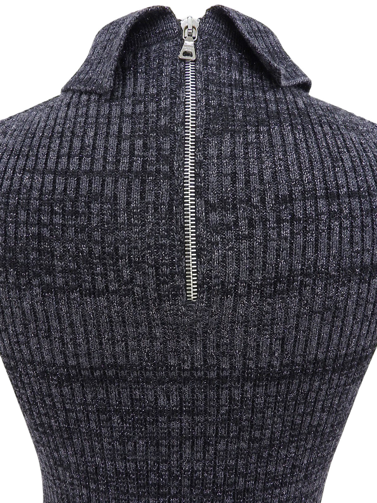 ウールラメハーフスリーブニットトップス グレー