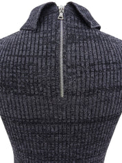 ウールラメハーフスリーブニットトップス グレー