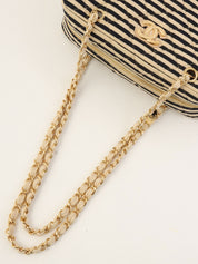 2014年頃製 コットンボーダーパターンCCマークチェーントートバッグ ベージュ/ブラック