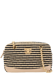 2014年頃製 コットンボーダーパターンCCマークチェーントートバッグ ベージュ/ブラック