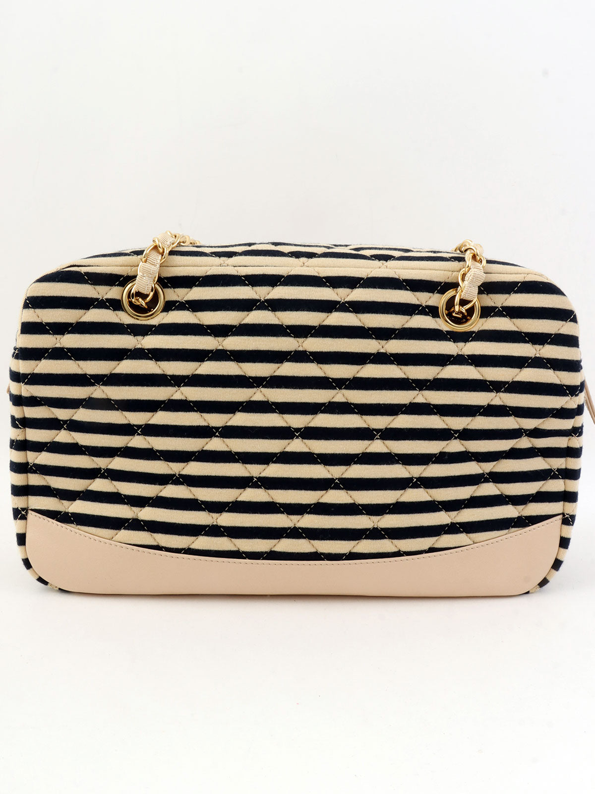 2014年頃製 コットンボーダーパターンCCマークチェーントートバッグ ベージュ/ブラック