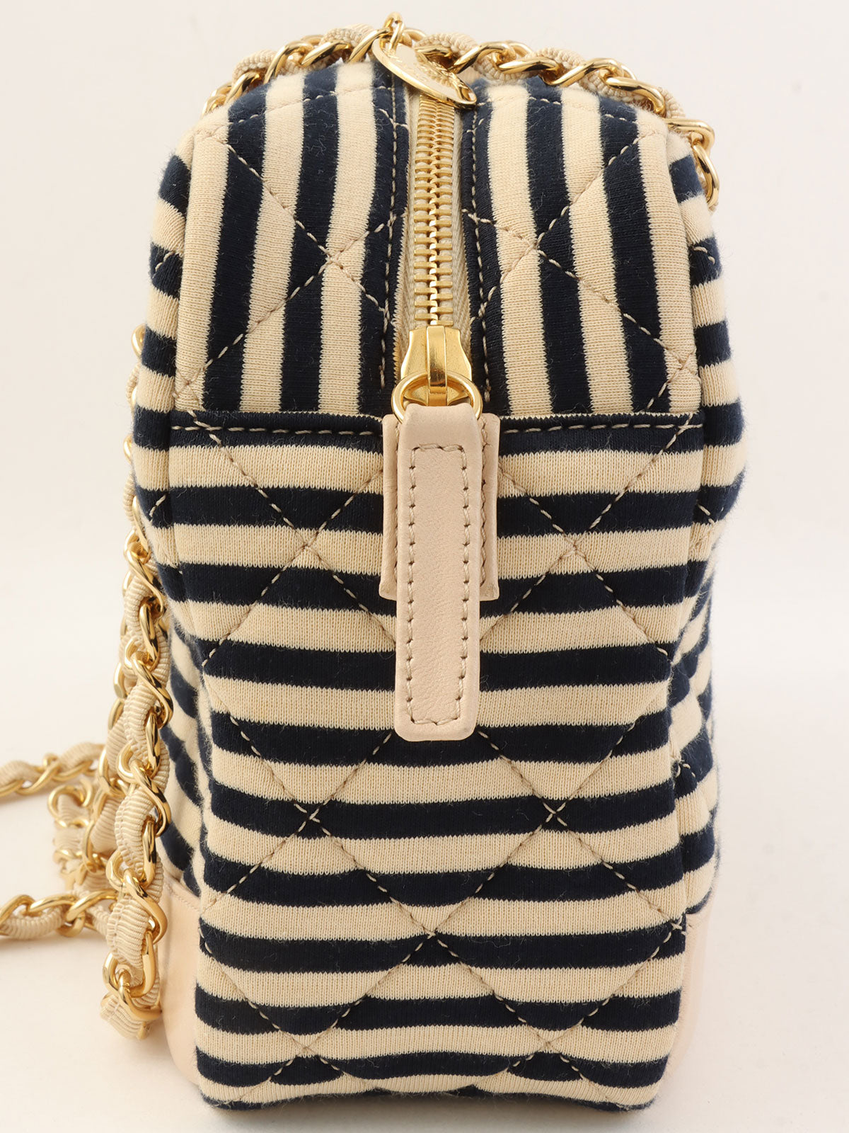 2014年頃製 コットンボーダーパターンCCマークチェーントートバッグ ベージュ/ブラック