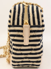 2014年頃製 コットンボーダーパターンCCマークチェーントートバッグ ベージュ/ブラック