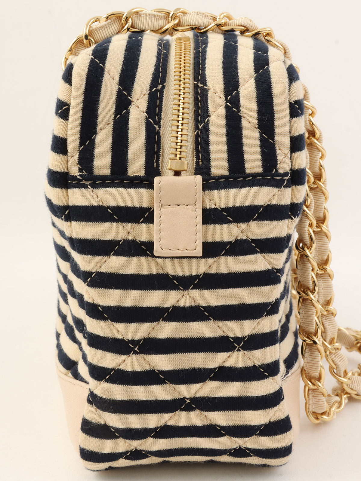 2014年頃製 コットンボーダーパターンCCマークチェーントートバッグ ベージュ/ブラック