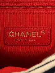 2014年頃製 コットンボーダーパターンCCマークチェーントートバッグ ベージュ/ブラック