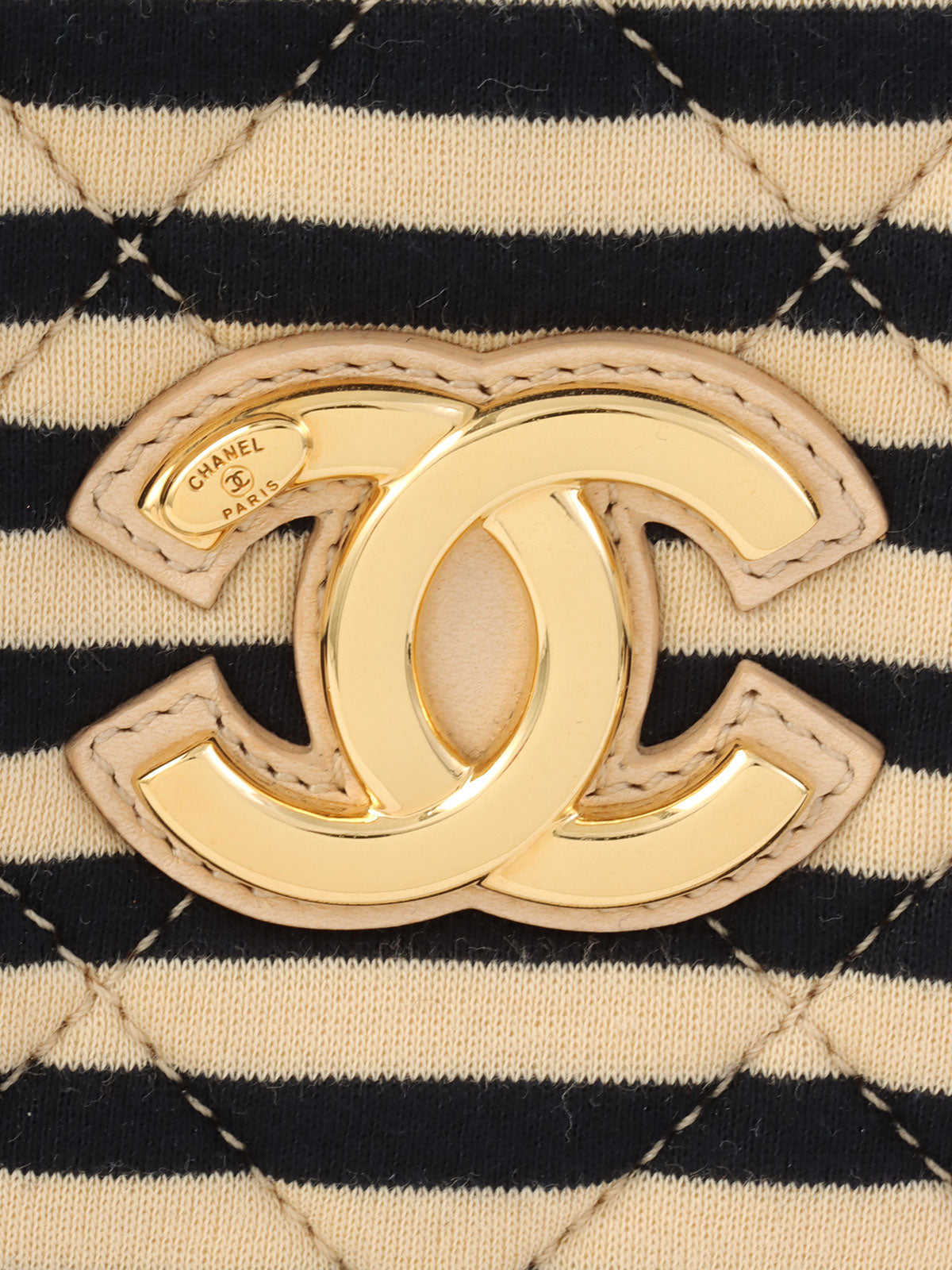 2014年頃製 コットンボーダーパターンCCマークチェーントートバッグ ベージュ/ブラック