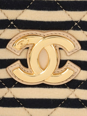 2014年頃製 コットンボーダーパターンCCマークチェーントートバッグ ベージュ/ブラック