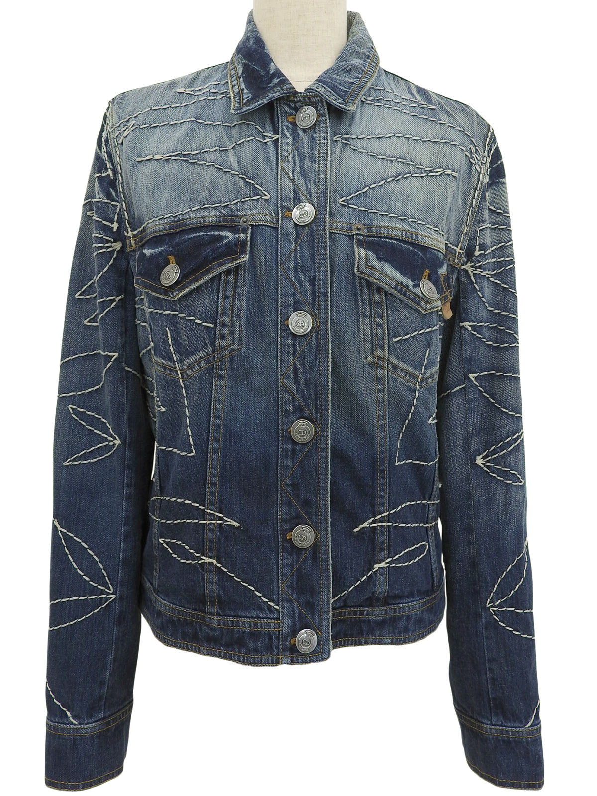 デニムステッチデザインロゴボタンジャケット ブルー