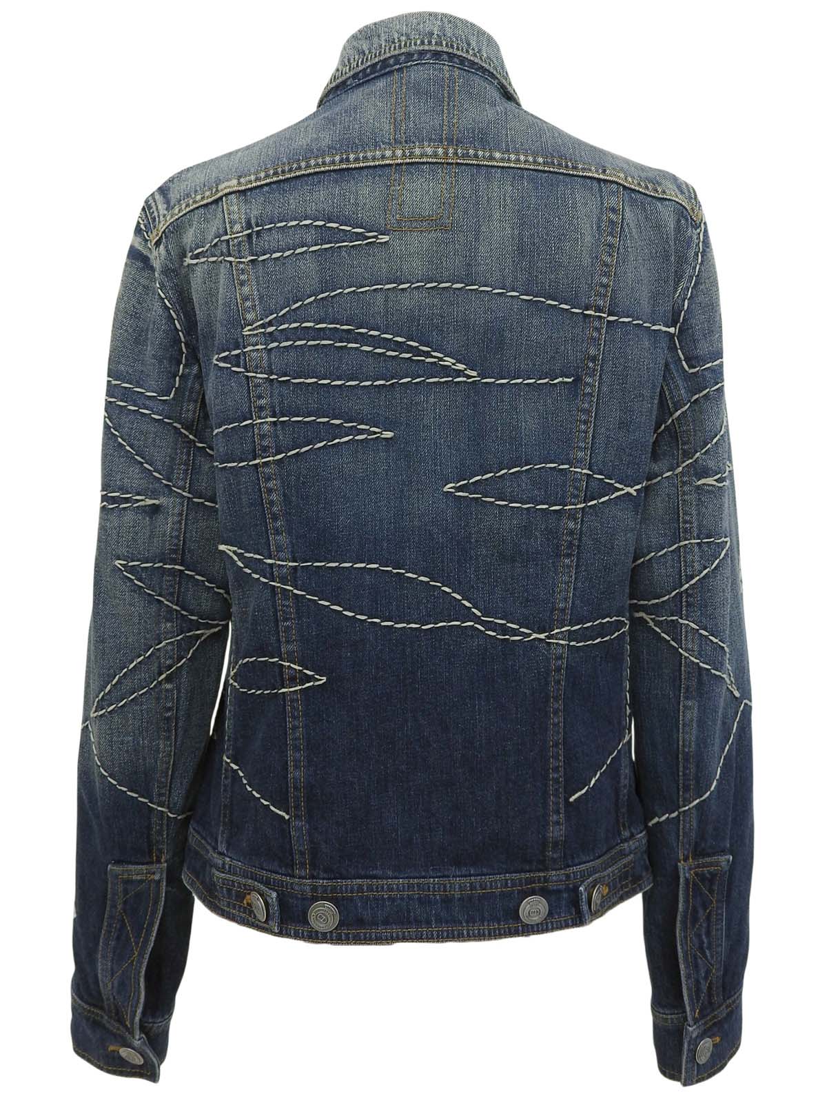 デニムステッチデザインロゴボタンジャケット ブルー