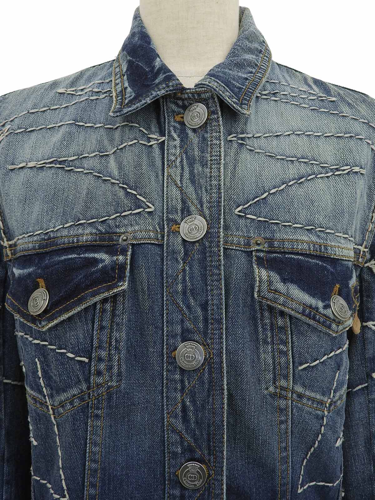 デニムステッチデザインロゴボタンジャケット ブルー