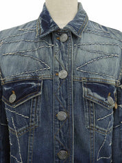 デニムステッチデザインロゴボタンジャケット ブルー