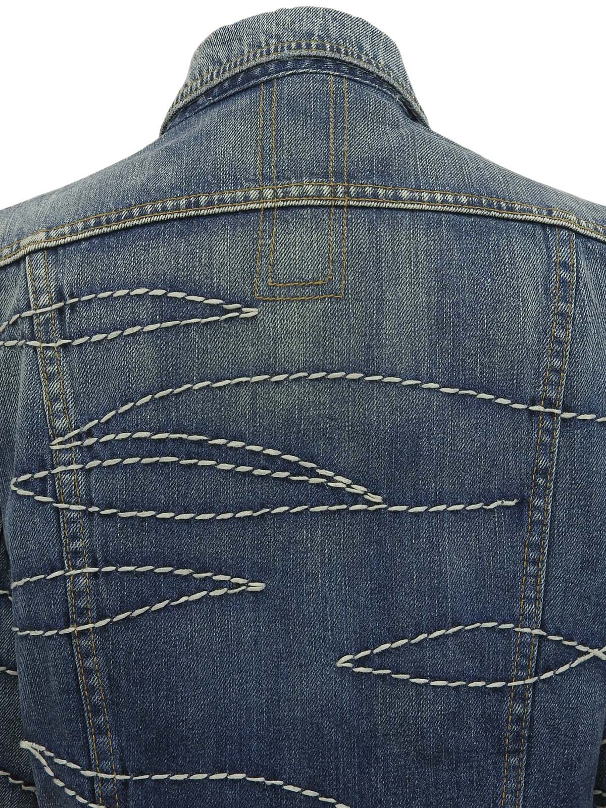 デニムステッチデザインロゴボタンジャケット ブルー