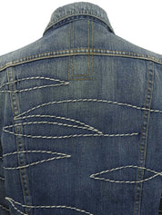 デニムステッチデザインロゴボタンジャケット ブルー