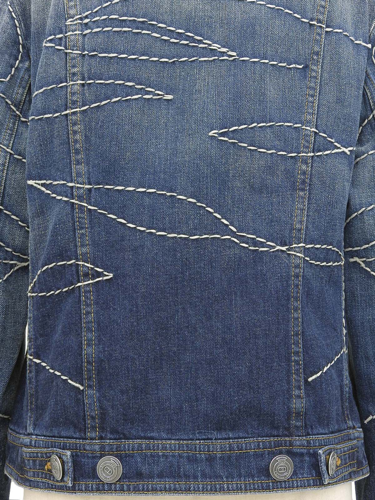 デニムステッチデザインロゴボタンジャケット ブルー