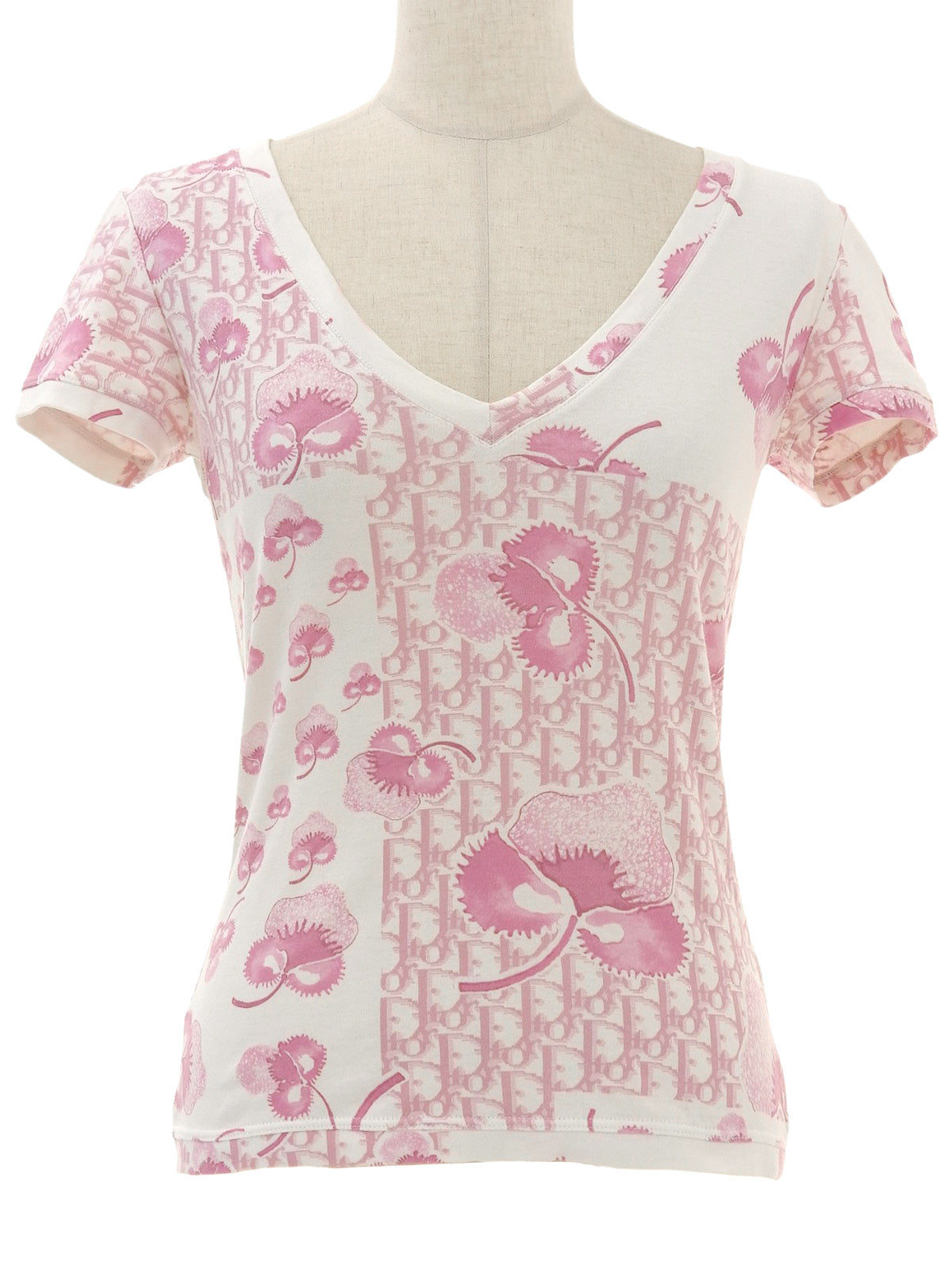 Flower Trotter Pattern Half Sleeve Top in Pink/White