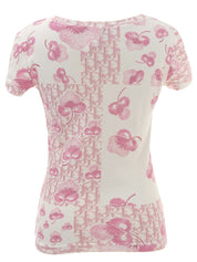 Flower Trotter Pattern Half Sleeve Top in Pink/White