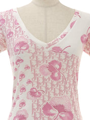 Flower Trotter Pattern Half Sleeve Top in Pink/White