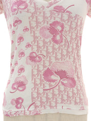 Flower Trotter Pattern Half Sleeve Top in Pink/White