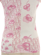 Flower Trotter Pattern Half Sleeve Top in Pink/White