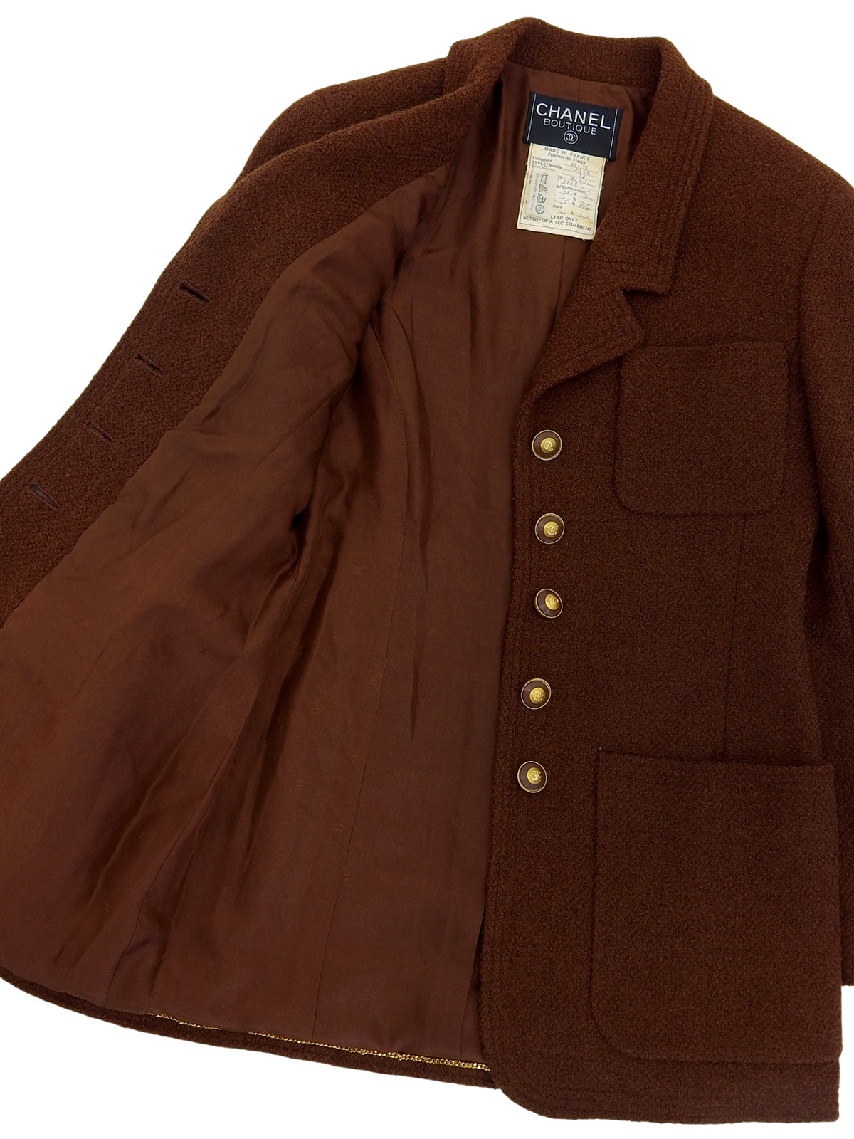 1993年製 ウールCCマークボタンロングジャケット ブラウン