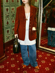 1993年製 ウールCCマークボタンロングジャケット ブラウン