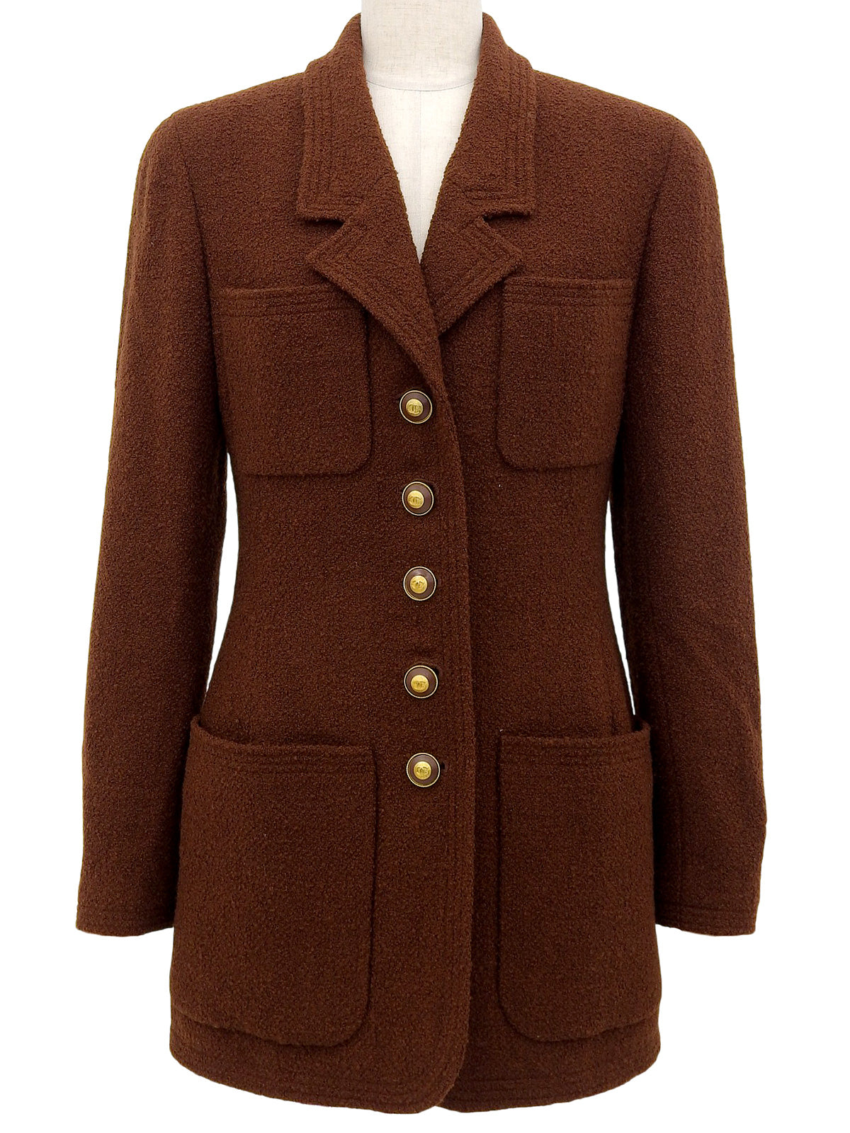 1993年製　ウールCCマークボタンロングジャケット　ブラウン