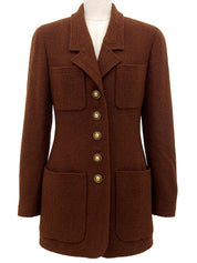 1993年製 ウールCCマークボタンロングジャケット ブラウン