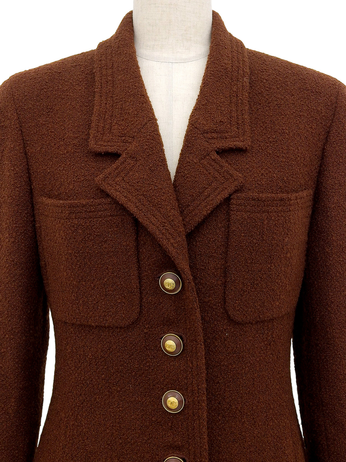 1993年製 ウールCCマークボタンロングジャケット ブラウン