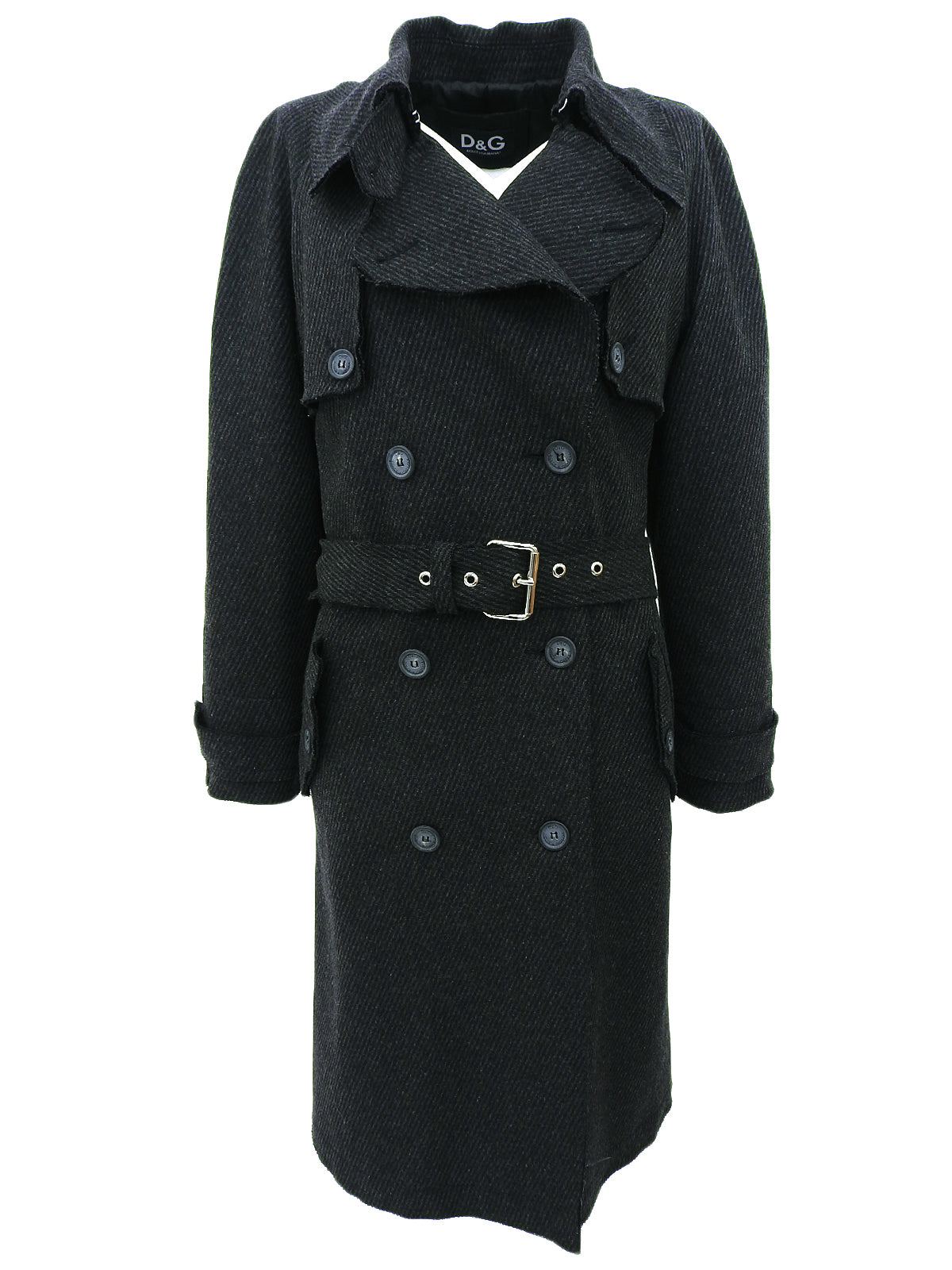 Wool logo button trench coat in charcoal gray