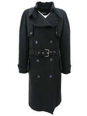 Wool logo button trench coat in charcoal gray