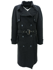 Wool logo button trench coat in charcoal gray