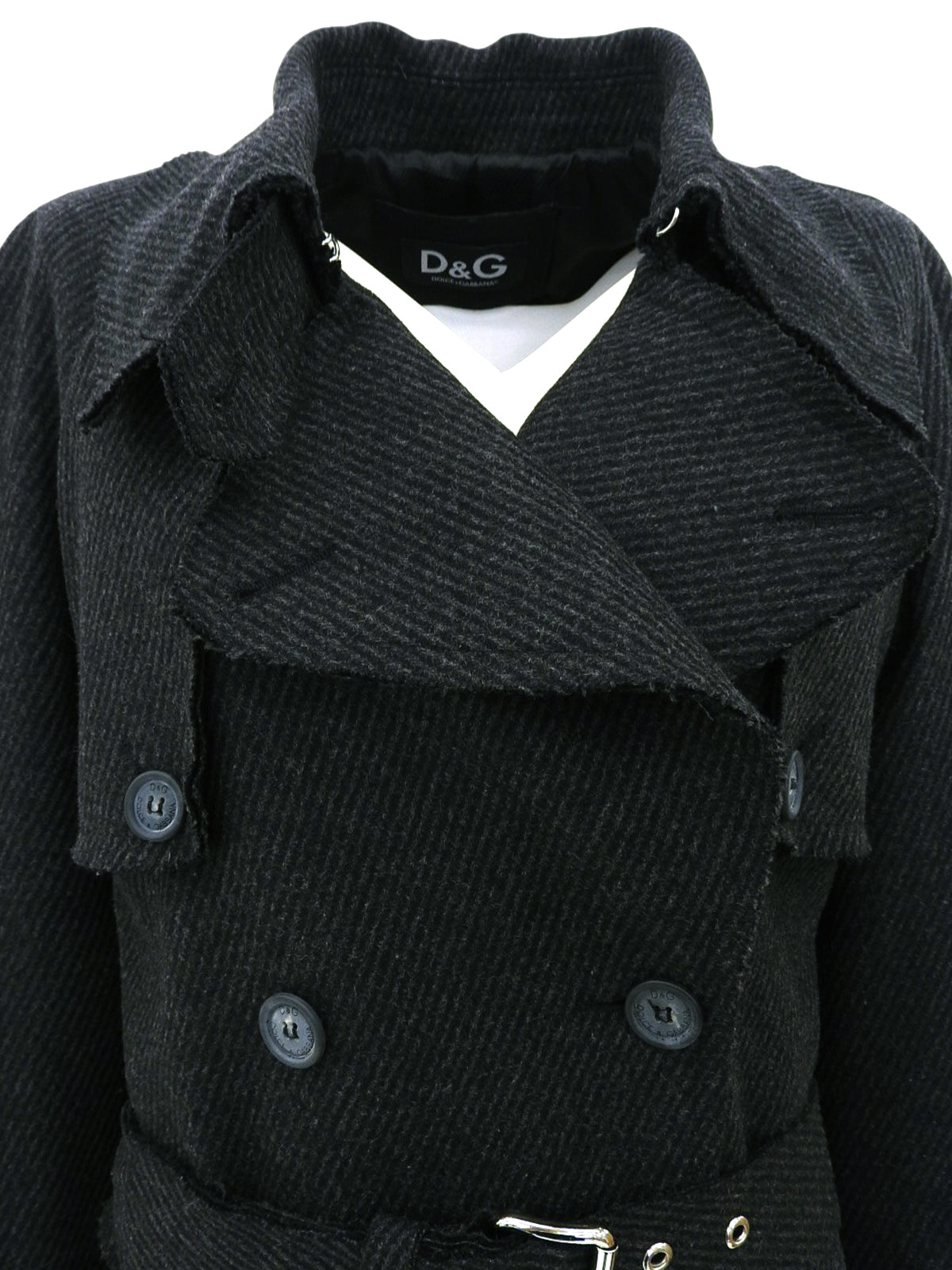 Wool logo button trench coat in charcoal gray