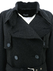 Wool logo button trench coat in charcoal gray