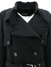 Wool logo button trench coat in charcoal gray