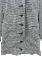 Linen gingham check pattern collarless jacket in blue