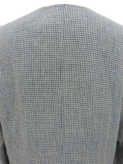 リネンギンガムチェックパターンノーカラージャケット ブルー