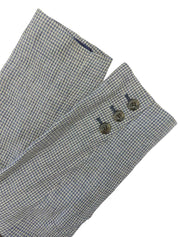 リネンギンガムチェックパターンノーカラージャケット ブルー