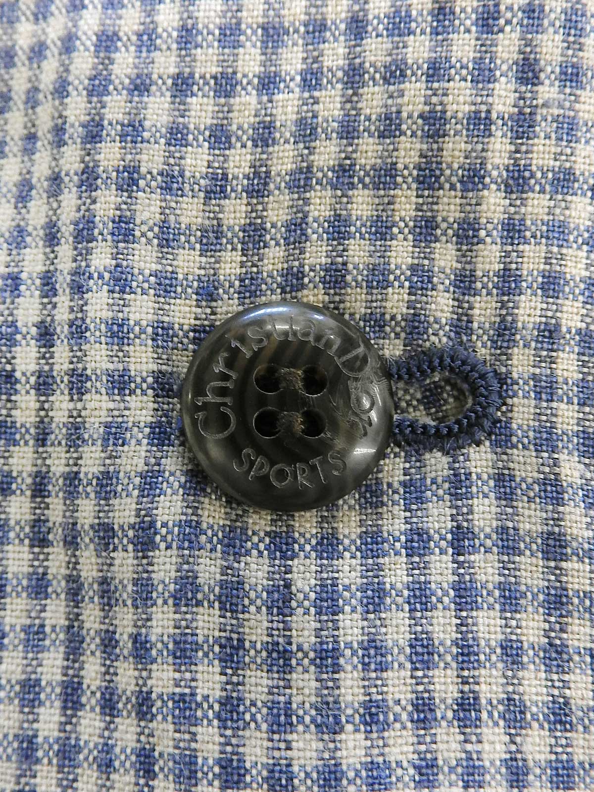 リネンギンガムチェックパターンノーカラージャケット ブルー