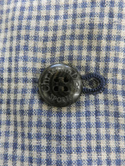 リネンギンガムチェックパターンノーカラージャケット ブルー