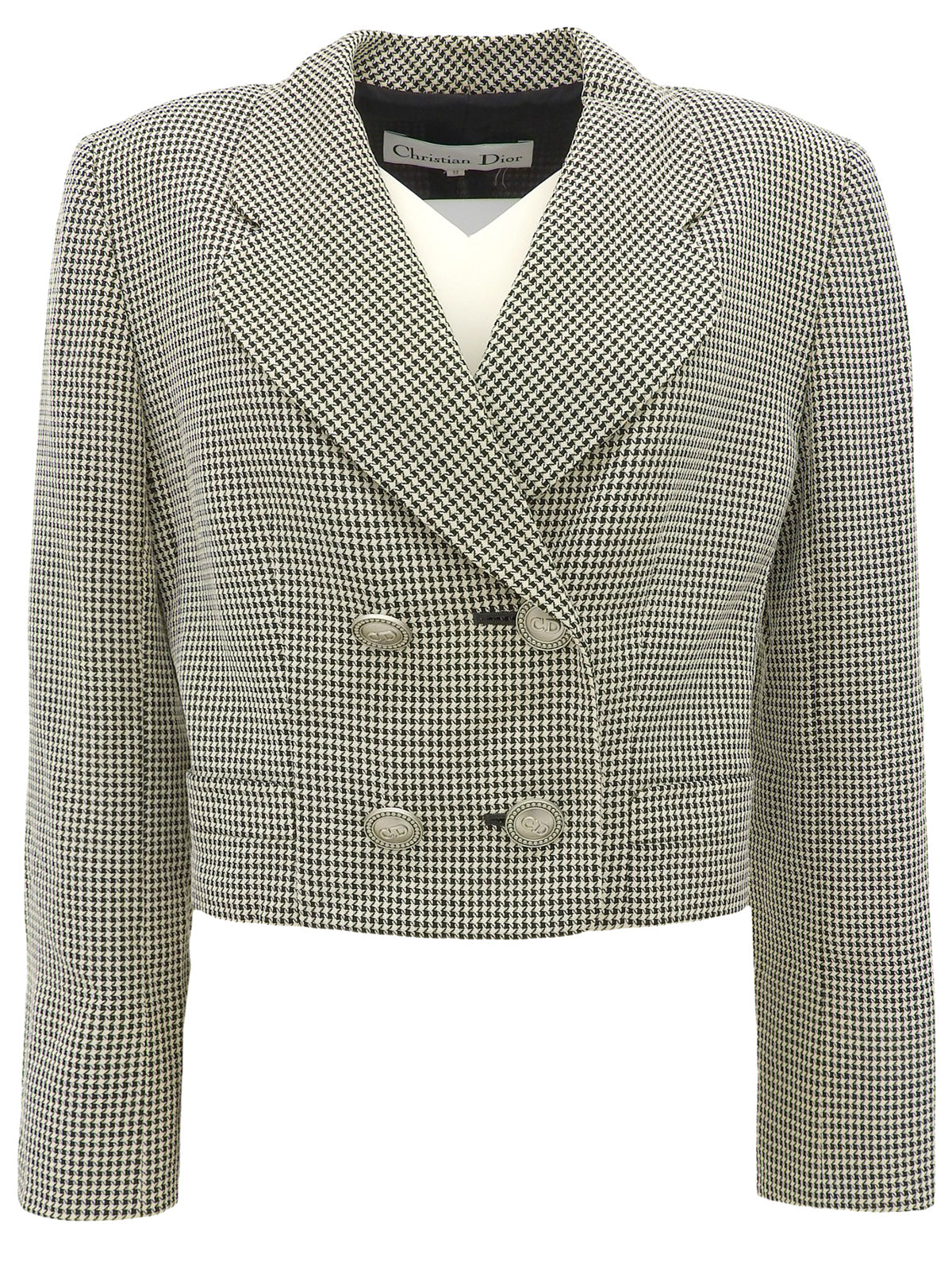 ウールチェックパターンロゴボタンジャケット ベージュ/ブラック