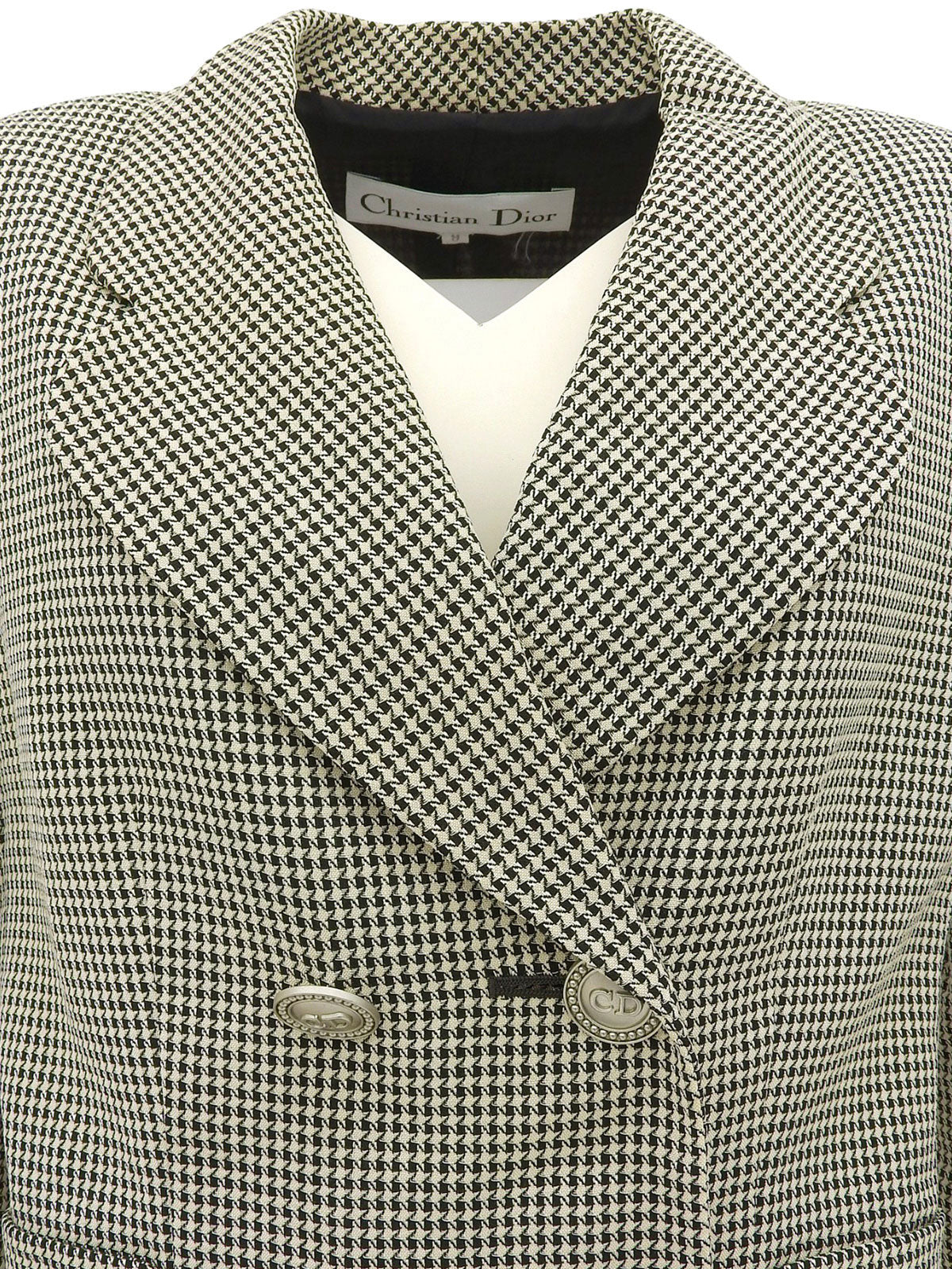 ウールチェックパターンロゴボタンジャケット ベージュ/ブラック