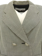 ウールチェックパターンロゴボタンジャケット ベージュ/ブラック