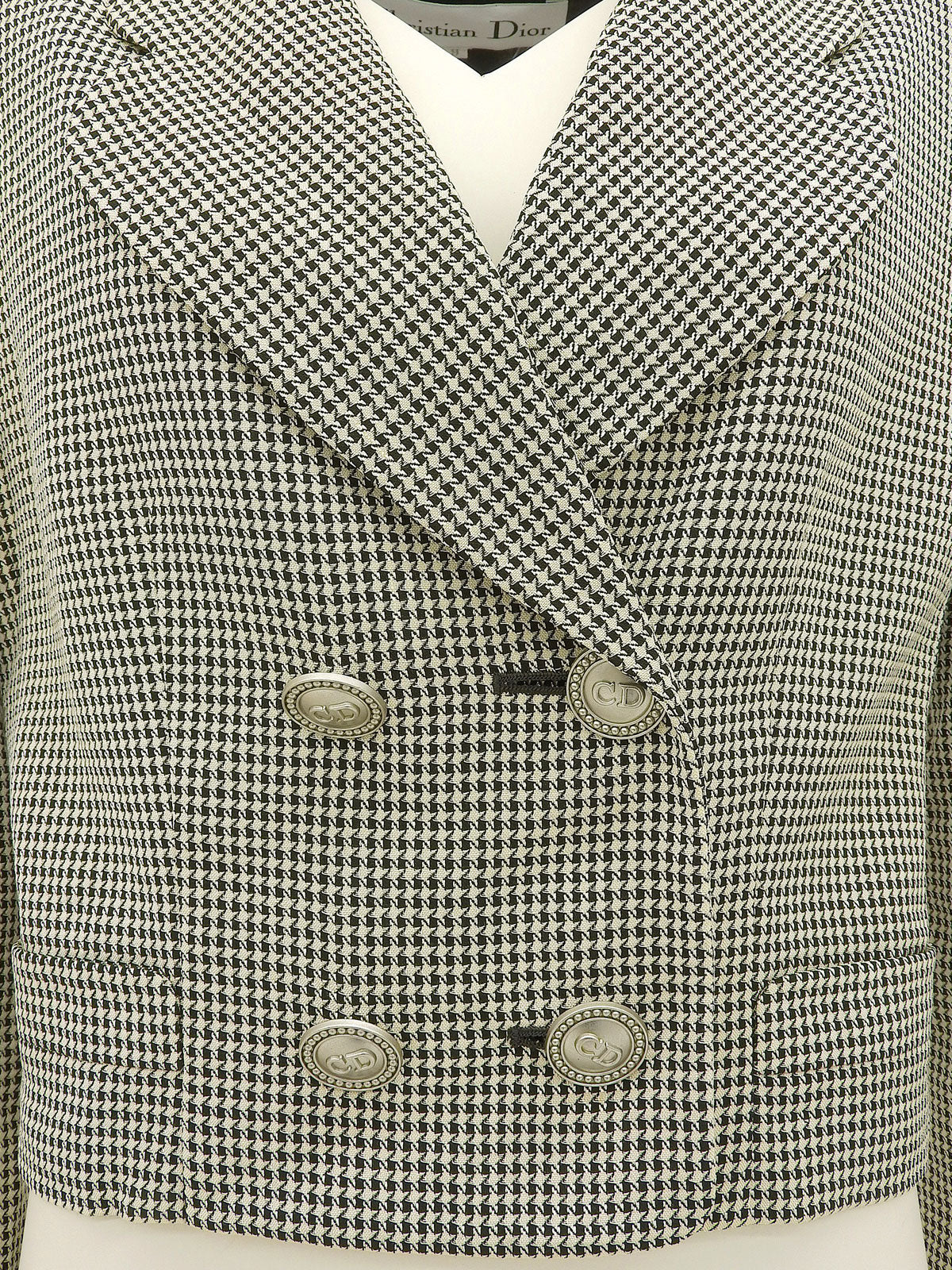 ウールチェックパターンロゴボタンジャケット ベージュ/ブラック