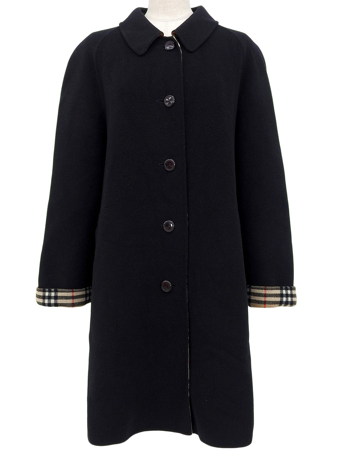 ウールノバチェックライニングロングコート ブラック/ベージュ