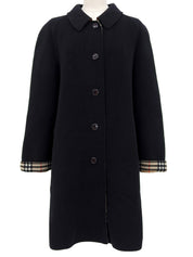 ウールノバチェックライニングロングコート ブラック/ベージュ