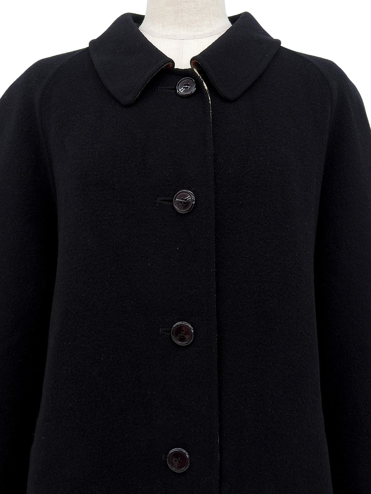 ウールノバチェックライニングロングコート ブラック/ベージュ