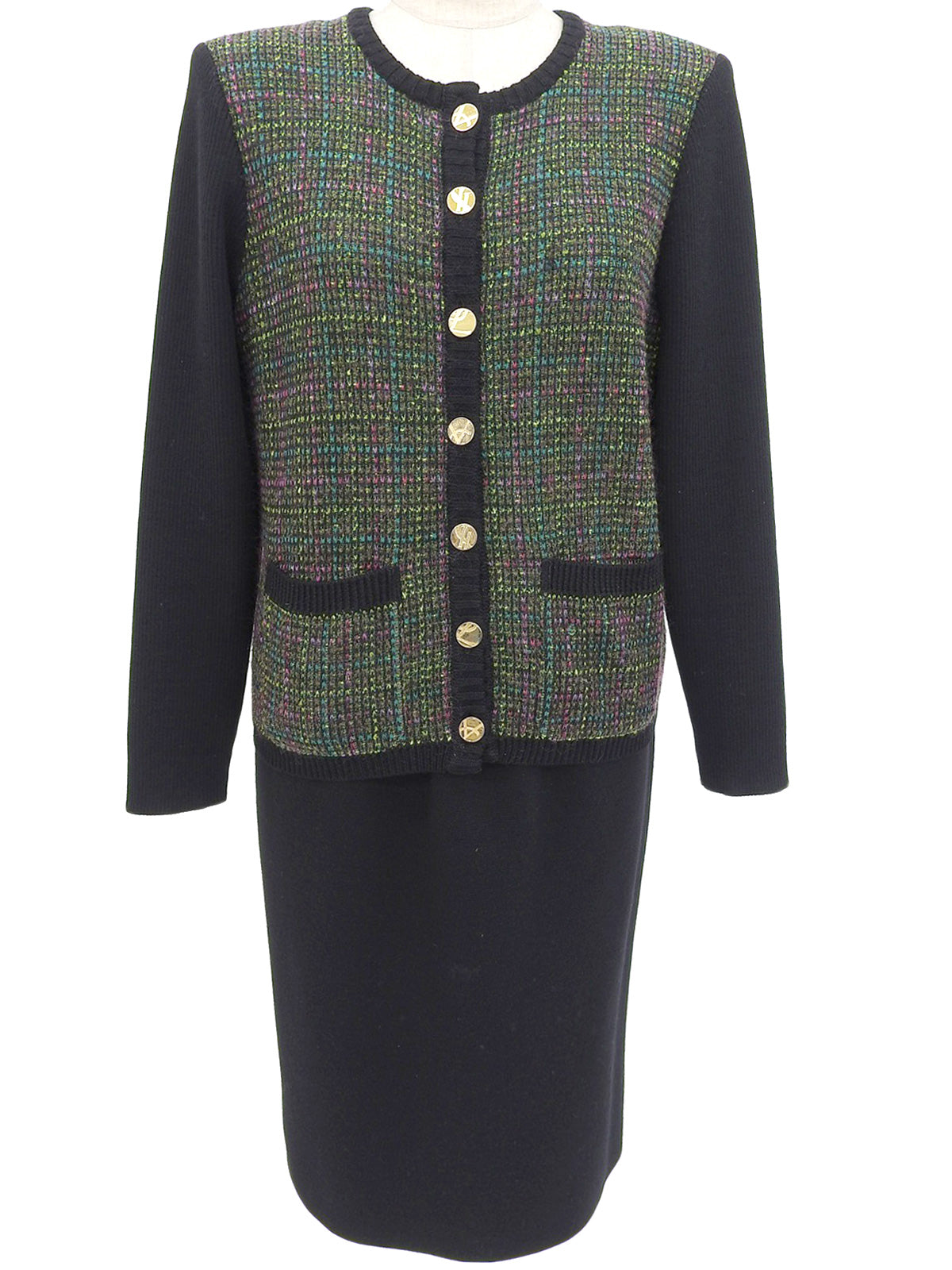 ウールロゴボタンセットアップ　グリーン/ブラック/マルチ