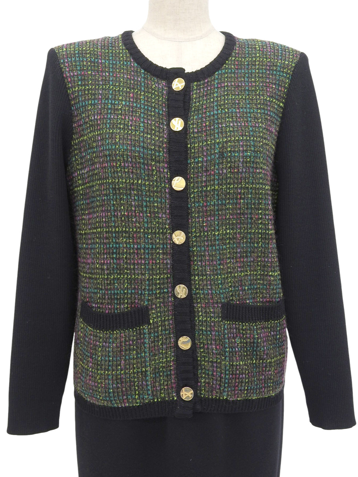 ウールロゴボタンセットアップ グリーン/ブラック/マルチ